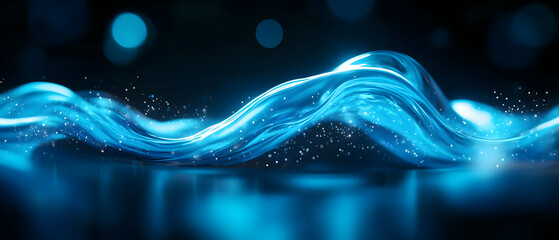 Poster - A stunning wave of blue water, illuminated by dynamic light, creating an ethereal and fluid visual effect.