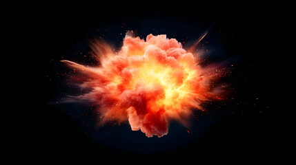Poster - Vivid explosion with fiery flames and smoke on a dark background.