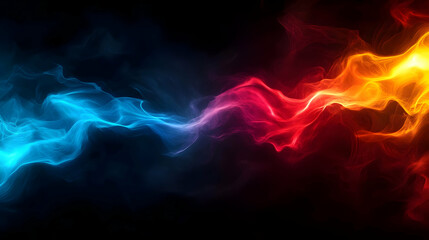 Poster - colorful abstract smoke waves in vibrant shades of blue, red, and orange against a dark background.