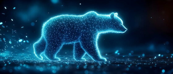 Poster - A glowing holographic bear silhouette against a dark, mystical background.