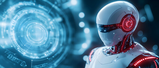 Poster - Futuristic robot with advanced technology interface, showcasing artificial intelligence and digital innovation.