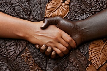 Wall Mural - Hyper-realistic close-up of a handshake, capturing the fine details of the skin and expression, symbolizing the warmth and trust in professional relationships, symbolizing confidence and mutual