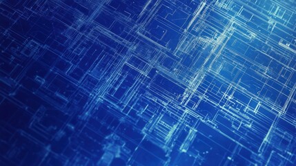 Poster - Abstract blue digital grid with intricate lines and patterns.