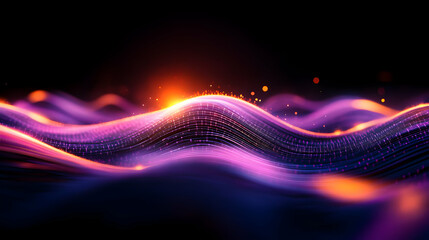 Poster - Abstract waves of light in vibrant purple and orange colors, creating a dynamic visual effect.