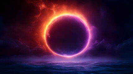 Poster - A stunning circular aura of colorful light against a dark, cloudy background, evoking a sense of mystery and wonder.