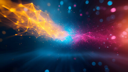 Poster - Abstract vibrant background with colorful light trails and bokeh effects in blue, orange, and pink tones.
