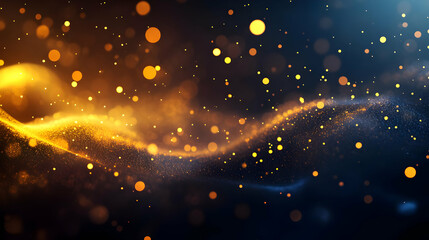 Poster - Abstract wave of golden and blue particles on a dark background, creating a mesmerizing light effect.