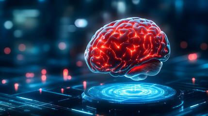Poster - Futuristic digital brain illustration with glowing neural connections on a circuit interface.