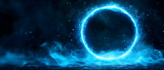 Poster - Abstract glowing blue circle on a dark background, creating a mystical and ethereal atmosphere.