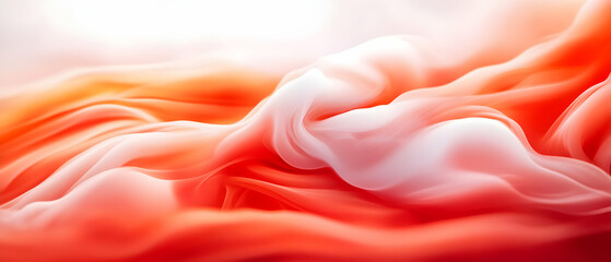 Poster - Abstract fluid texture with soft waves in red and white colors, creating a vibrant and artistic background.