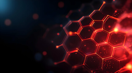 Poster - Abstract hexagonal background with glowing red accents and dark surroundings, ideal for tech-related themes.