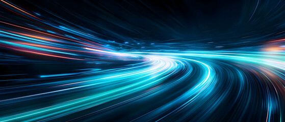Poster - Dynamic light trails creating a sense of speed and motion against a dark background.
