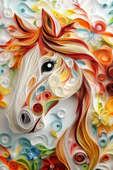 Cute horse art made from paper cutting and quilling.