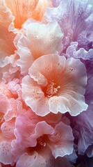 Aufkleber - Close-up of delicate pink, orange, and purple flower petals with soft light.