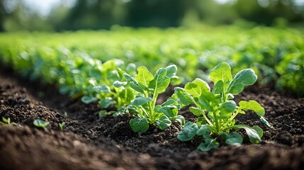 Poster - Lush green crops thriving in nutrient rich soil showcasing the positive impact of sustainable farming practices and good soil management on the local ecosystem and environment