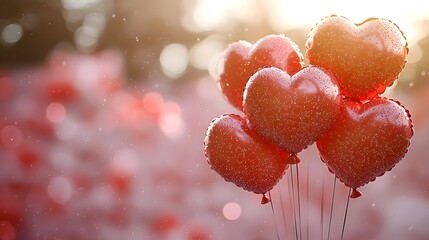 Aufkleber - Heart shaped balloons gently floating against a soft romantic pink and pastel gradient background capturing the essence and spirit of Valentine s Day The delicate