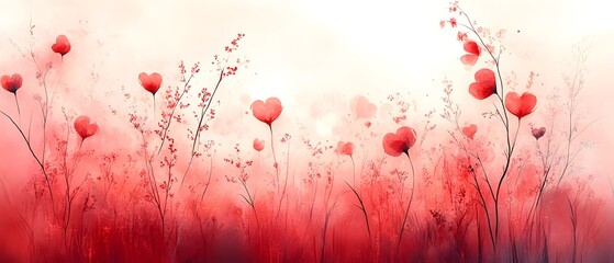 Poster - Elegant Valentine s Day wallpaper with soft pink and red gradient background featuring subtle heart patterns and delicate floral accents  Romantic and stylish design perfect for holiday decor fashion