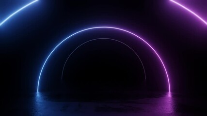Poster - Futuristic Neon Arcs in Dark Background looping seamless 3 render animation