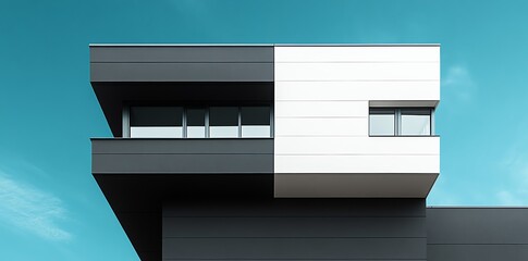 Poster - Modern building with black and white exterior and a window.
