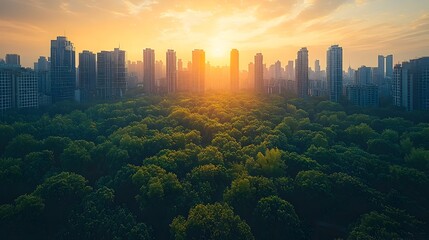 Poster - Conceptual of a modern sustainable city skyline with high rise buildings green spaces and renewable energy themes for World Urbanism Day