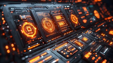 Poster - Futuristic digital interface with glowing encrypted pathways neon elements and advanced tech UI design  Cyberpunk inspired matrix style visualization with a dynamic high tech aesthetic