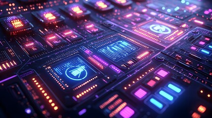 Aufkleber - Futuristic security interface with cyber defense protocols 3D luminescent glow design for advanced digital security data intelligence and monitoring systems