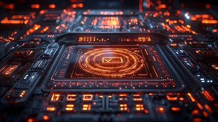 Poster - Futuristic and innovative digital interface glowing with holographic network security layers and encryption codes in a high tech digital realm  Cybersecurity and data protection concept