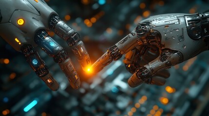 Poster - Two robotic hands reaching towards each other, symbolizing connection.