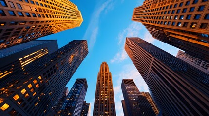 Poster - Mesmerizing neon lit downtown street at night featuring towering skyscrapers vibrant glowing residential and commercial building facades and a surreal futuristic urban atmosphere