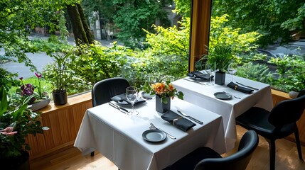 Aufkleber - Aerial view of a bright minimalist dining area featuring simple furnishings elegant table decor and a serene harmonious atmosphere perfect for a relaxing meal