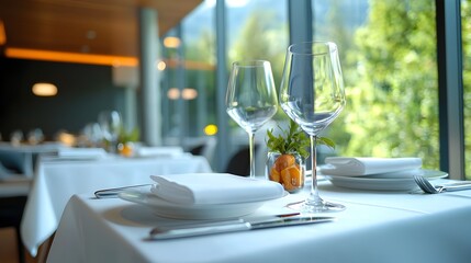 Aufkleber - Overhead perspective of a modern and minimalist dining space featuring clean lines soft lighting and a spacious airy atmosphere that creates a calm and sophisticated ambiance