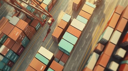 An aerial view of a busy shipping port with stacked containers, highlighting the logistics and transportation industry.