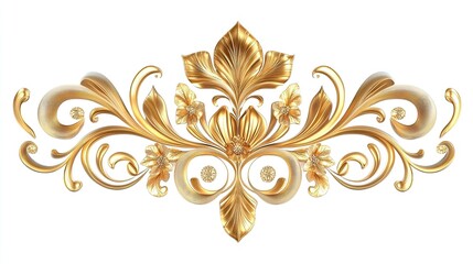 Golden decorative element, cut out isolated on white a background