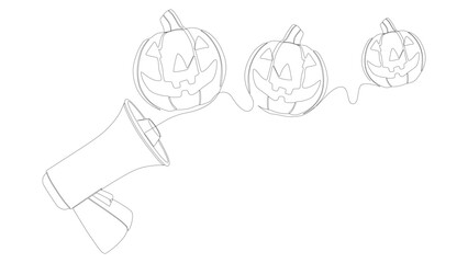 Wall Mural - One continuous line of Megaphone with Halloween Jack O' Lantern pumpkin. Thin Line Illustration vector concept. Contour Drawing Creative ideas.