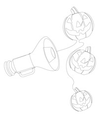 Poster - One continuous line of Megaphone with Halloween Jack O' Lantern pumpkin. Thin Line Illustration vector concept. Contour Drawing Creative ideas.