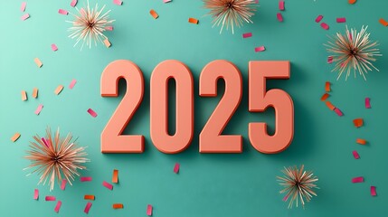 Aufkleber - Sleek and futuristic new year 2025 scene with bold modern typography and minimal fireworks and confetti line art creating a clean and visually striking backdrop for advertisements and promotions