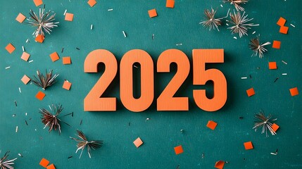 Aufkleber - Sleek and Futuristic New Year 2025 Countdown Design with Minimal Fireworks and Confetti Line Art Leaving Clear Space for Advertisements or Branding