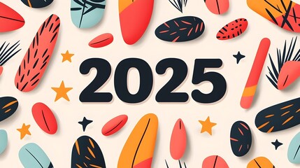 Aufkleber - Bold and modern 2025 typography design accented by line art of stars and a celebratory banner featuring a clean and minimal style for promotional use