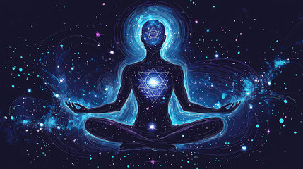 Wall Mural - cosmic meditation odyssey translucent meditating figure swirling chakra energy astral projection sta