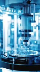 Poster - A machine with a blue and silver color is in the background. The machine is in a factory