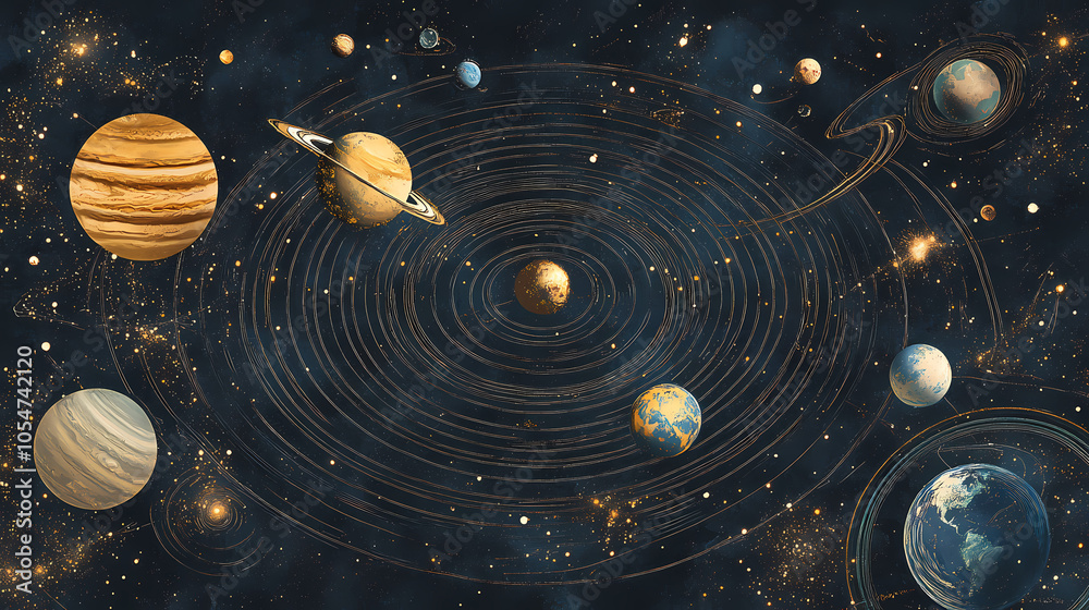Detailed map of our solar system with planets in alignment. Solar ...