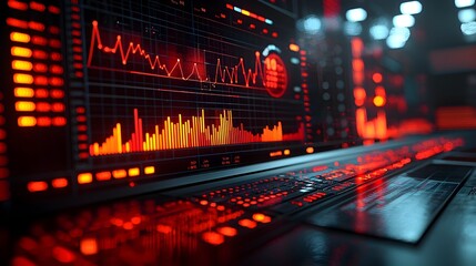 Fototapete - Vibrant Dynamic Data Visualization with Overlapping Line and Bar Charts Representing Complex Business Trends and Financial Analysis