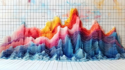 Aufkleber - Vibrant overlaid graph charts with dynamic line charts and bar charts set against a grid background