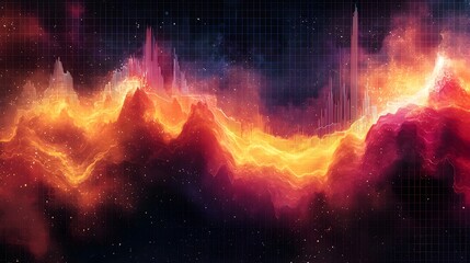 Aufkleber - Visually striking graph featuring interlaced dynamic line charts and bar charts set against a geometric grid background illustrating complex data analysis and evolving trends in a modern