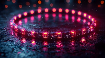 Fototapete - Glowing Futuristic Tech Circle with Digital Elements on Dark Background Symbolizing Big Data and Advanced Technology