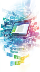 Poster - A computer screen with a document on it. The document is titled 