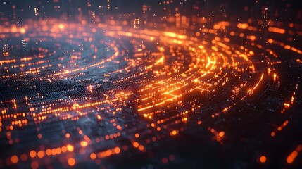 Fototapete - Futuristic digital data circle with glowing data streams and complex digital connections set against a dark backdrop symbolizing the power of big data and advanced technology