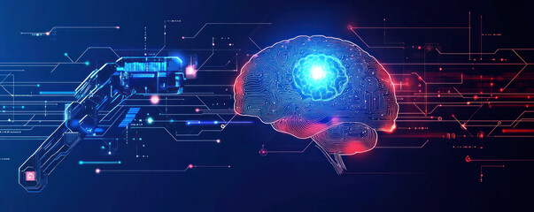 Poster - A computer generated image of a brain with a blue light in the middle. The image is a representation of the brain and its functions
