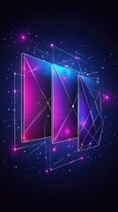 Poster - a colorful image of three screens with a purple and blue background. the screens are arranged in a t