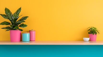 Poster - Bright and modern home kitchen with a stylish bar counter and sink kitchenware neatly organized on minimalist shelves creating a fresh and inviting living space